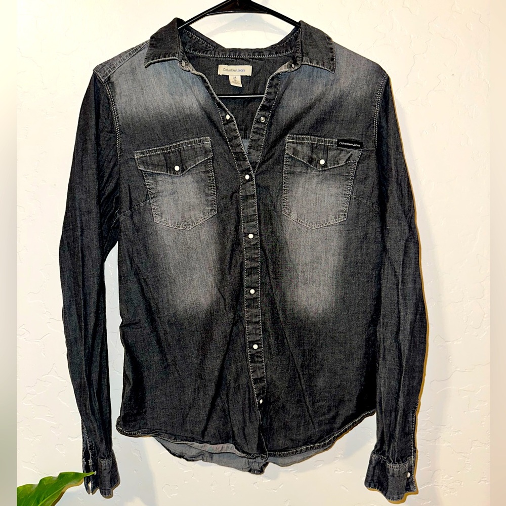 Vintage Calvin Klein Jeans Long Sleeve Black Denim Button Down Shirt